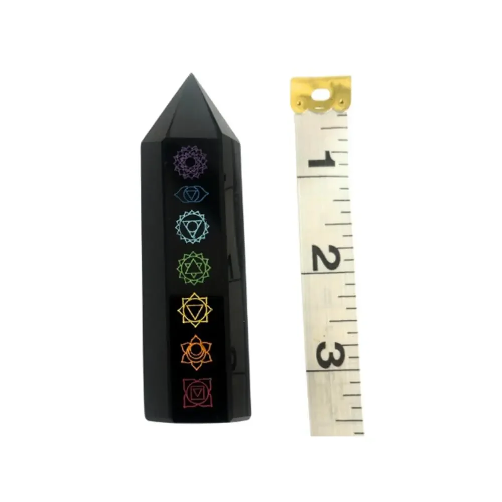 Obsidian Crystal 2PC Obelisk Seven Chakra Towers Black Protection Spiritual